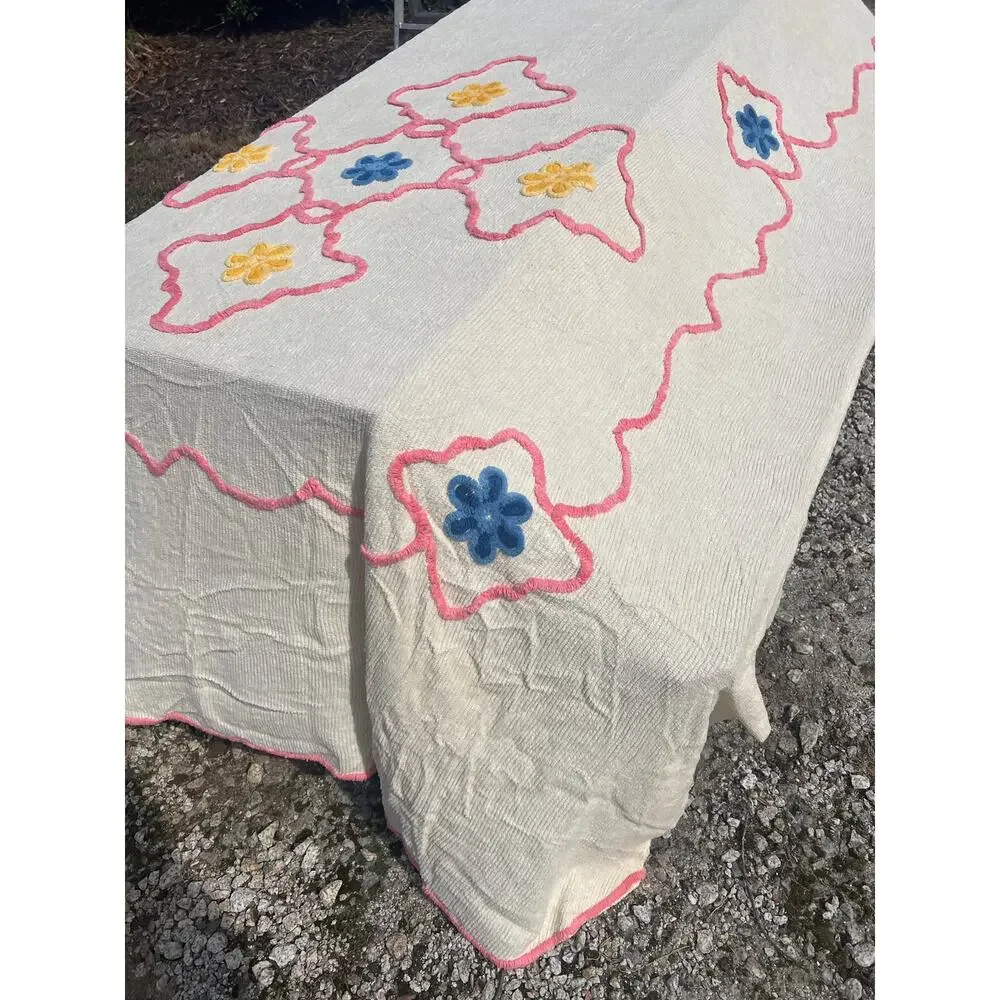 Vintage Chenille Bedspread Full Tufted Bedding Floral Cottagecore MCM - Picture 6 of 12